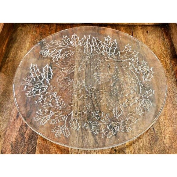Vtg Pilgrim Glass Holiday Serving Platter Christmas Dish ~12.5" Plate Frosted - Picture 2 of 5
